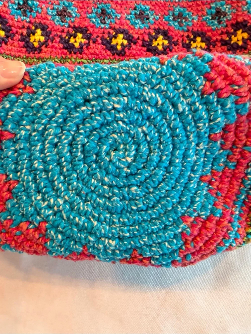 Beautiful Boho Multicolor Crochet Crossbody Bag -with Tassel Strap